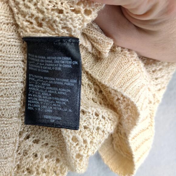 Bebe Beige Open Back Knit Sweater Women's M/L Boxy Crop Short Sleeve Y2K Boho - Picture 8 of 10